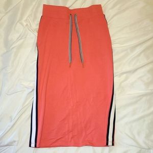 Tommy Hilfiger Salmon Colored Maxi Skirt with Drawstrings & White & Blue Stripes